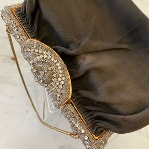 Vintage Elegant Rhinestone encrusted handle Black Women's Evening Bag